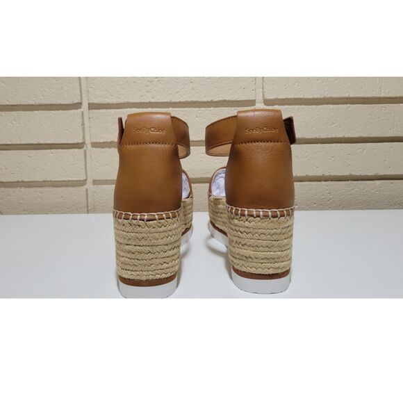 NIB See By Chloe Glyn Leather Tan Espadrille Platform Wedge Sandal Size EU 40 - Picture 3 of 16